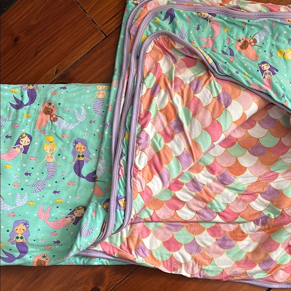 Little Sleepies Mermaid Reversible Throw - Mint, Pink, Purple, Coral